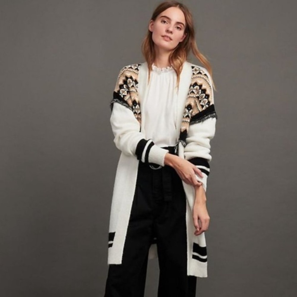 Anthropologie Penelope fair isle fringed western duster cardigan - Picture 3 of 10